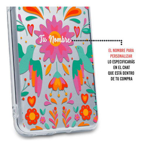 Funda Para Huawei Tejido Mexicano Flores Corazones Nombre