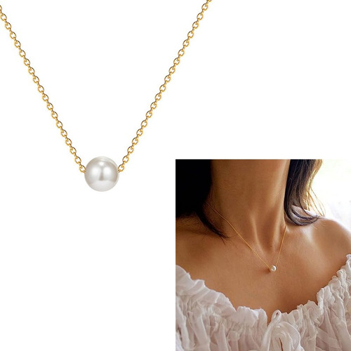 18k Collar De Perlas  Mujer Chapado Oro Collar Regalo