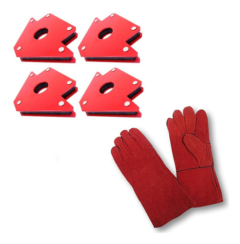 Pack 4 Escuadra Magnetica Soldar 75 Lbs + Guantes Soldar