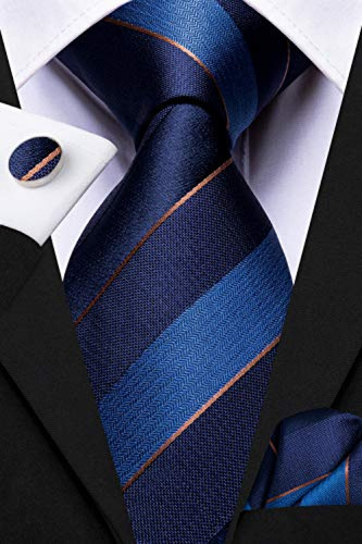 Corbatas Hi-tie - Corbata A Rayas Azul Marino Para Hombre Y