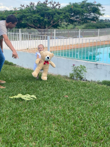 Urso De Pelúcia Teddy Grande Com Laço 50cm - Doce De Leite
