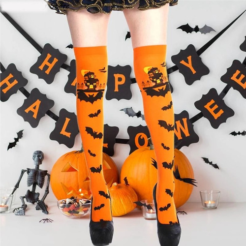 Calcetines Naranja Murciélago Halloween Medias Disfraces