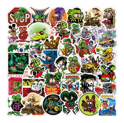 Rat Fink 50 Calcomanias Stickers De Pvc Contra Agua Skate