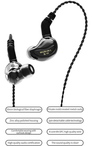Imagen 2 de 11 de Auriculares Internos Con Cable Desmontable | Hifihear Blon