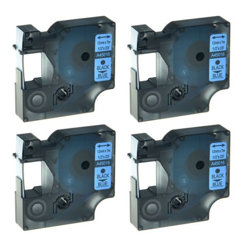 4pk 45016 Negro En La Cinta De Sello Azul Para Dymo D1 Label