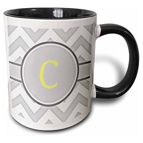 Taza Inicial B Chevron Gris, 11 Onzas, Negro/blanco/amarillo