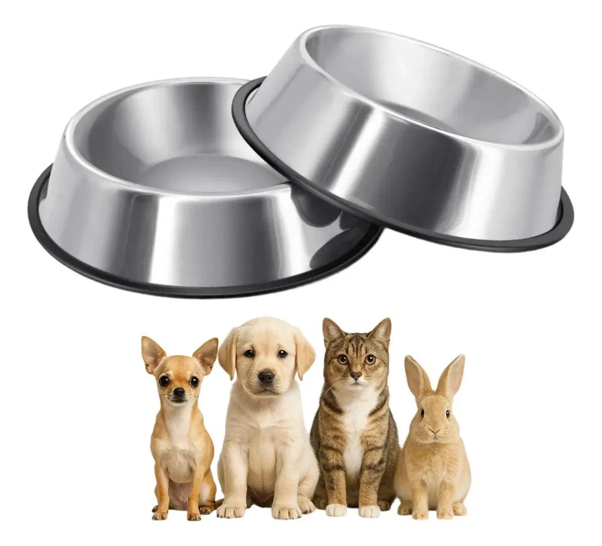 2 Piezas - Plato Tazón Acero Antiderrapante Para Perros Gatos - Comedero y Bebedero - 200 ml - Duradero y Resistente - Ideal para perros pequeños y gatos - PetVille
