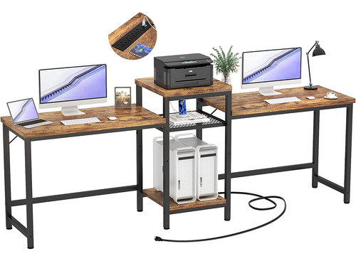 Escritorio Doble Computadora Con Estante De Almacenamiento