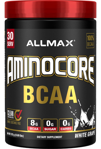 Allmax Aminocore Bcaa Aminoácidos Esenciales 30 Servicios Sabor Uva blanca