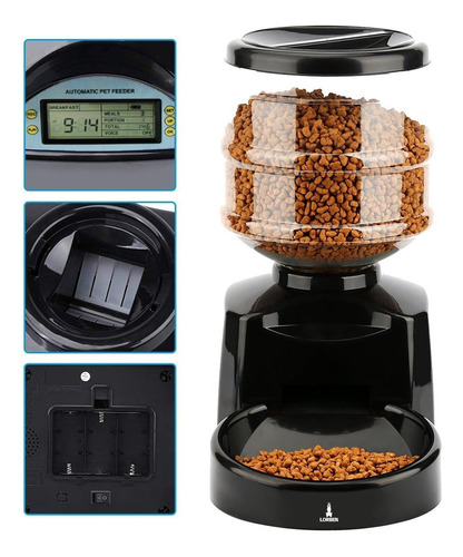 Comedouro Alimentador Automatico Eletronico Temporizado 5kg Com Gravador De Voz Para Caes Gatos Pet E Outros Animais
