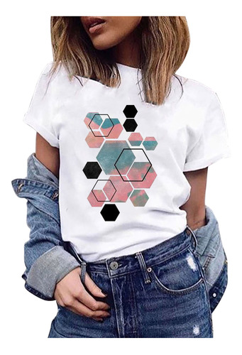 Una Camiseta A La Moda Femenina Con Estampado Gráfico Geomét