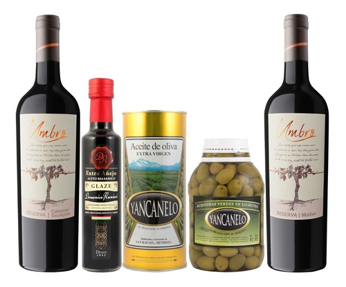 Imagen 1 de 7 de Combo Aceite, Aceto, Aceitunas Y Vino Yancanelo