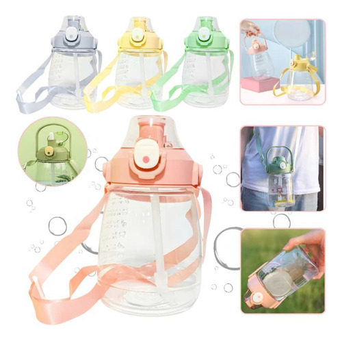 Botella Kawaii De 1100ml Con Pico Correa Y Stickers Tiernos