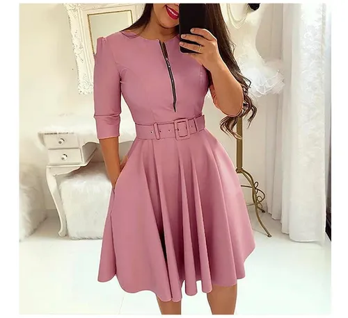 Vestido rodado com store ziper na frente