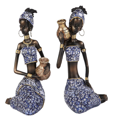 1 Par De Figuras Exóticas Africanas Escultura Artesanía