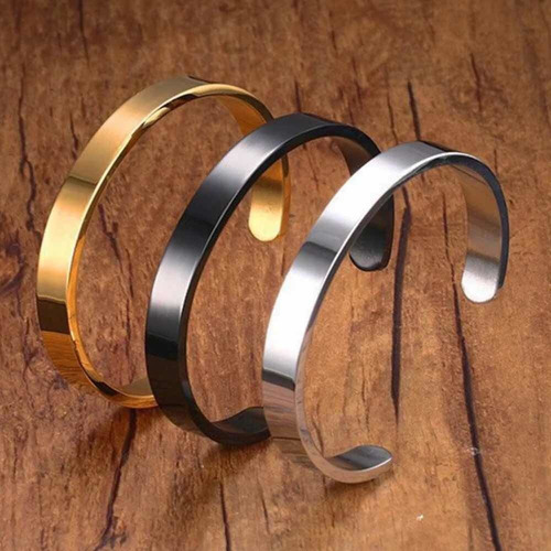 Imagen 2 de 4 de Pulsera Esclava Mujer Brazalete Acero Abierta Lisa Ancha