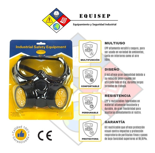 Imagen 4 de 10 de Kit Epp 2 Piezas | Monogafa + Respirador Doble Filtro Rc203