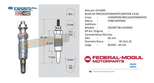 4 Bujias Incandescente Ford Escort Courier 1.8 Td