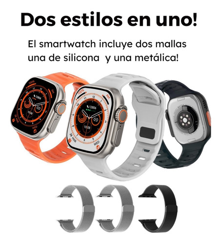 Smartwatch Reloj Inteligente Dt N0.1 Dt8 Ultra Doble Correa Plateado Deportiva Gris Gris