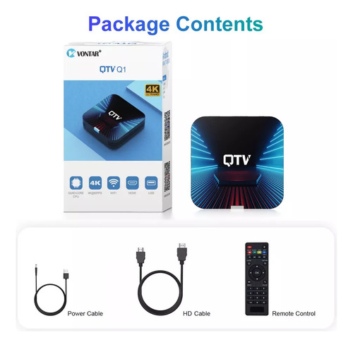 Tv Box 4k Mini Qtv Q1 Wifi 2.4g, 2gb/16gb Android 10 H.265