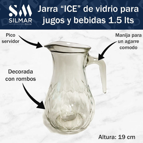 Imagen 3 de 8 de Jarra De Vidrio Ice Para Jugos Y Bebidas 1.5 Litros Silmar