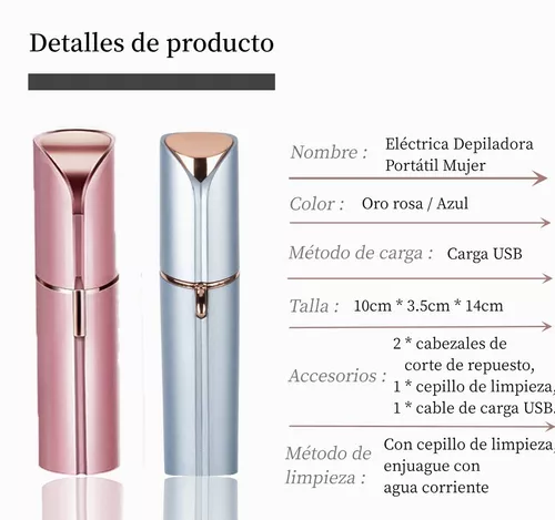 Depiladora Facial USB Portátil Mujer, con 2 Cabezal Azul