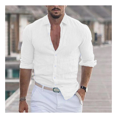 Camisa De Playa De Verano Con Solapa De Algodón Y Lino De Ma