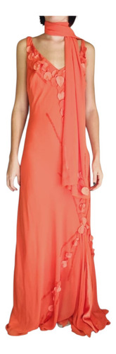 Vestido Largo Fiesta Naranja Y2k - Talle S (Usado)