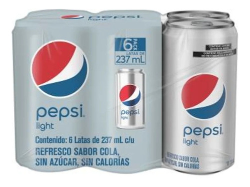 Refresco Pepsi Light 6 Latas De 237 Mlc/u