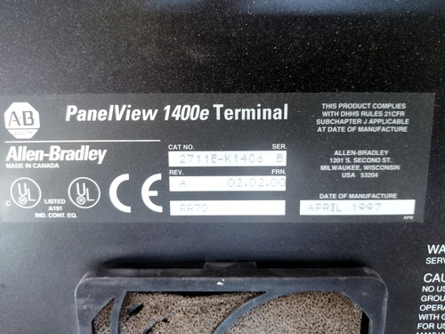 Terminal Panelview Modelo 1400e Marca Allen-bradley