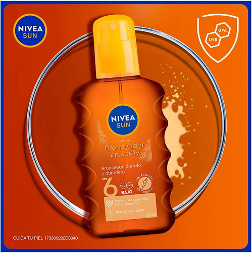 Aceite Bronceador Corporal Nivea Sun Fps6+ Spray 200ml
