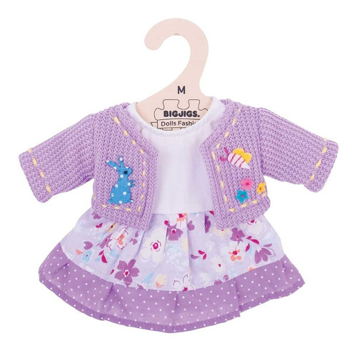 Vestido Flores Cardigan Lila Muñecas Trapo 34cm Bigjigs