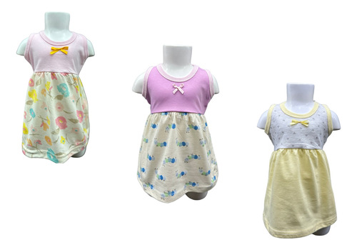 Set De 3 Vestidos Estampados Bebé Algodón