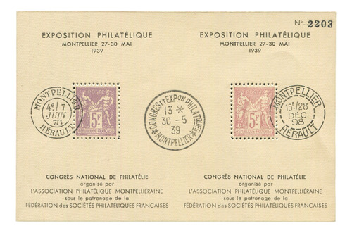 Francia Exhibicion Filatelica Montpellier 1939 Sello Yv 95