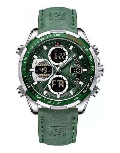 Reloj Naviforce Original Cuero Pantalla Dual Luz 9197 Verde