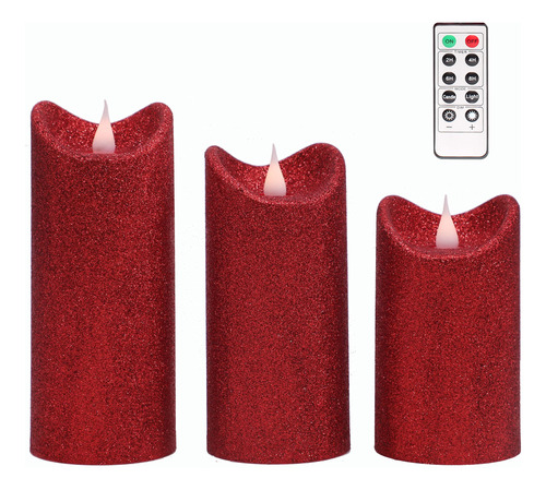 Giveu Juego De 3 Velas Led De Llama Mvil 3d Con Purpurina Ro