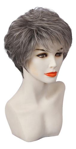 * Moda Mujer Cabello Humano Real Corto Gris Peluca Fiesta