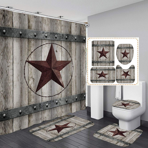 Olebety Juego 4 Cortina Ducha Western Texa Star Baño Tela