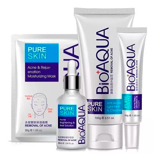 Set Bioaqua Pure Skin Removedor De Acne, Grasa 4pz 