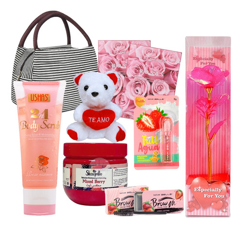 Kit Caja De Rosa Masacarilla Facia Bolso Dia Del Amor Regalo