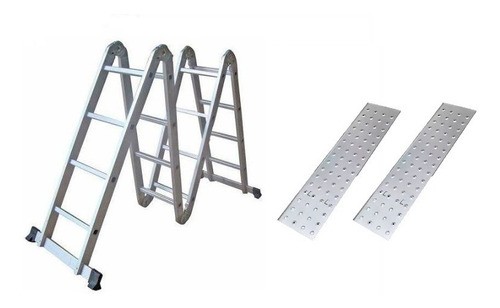 Escalera Aluminio Multipropósito Reforzada 4x4 + Plataformas