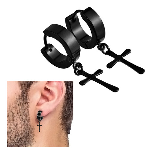 Aros Colgantes Cruz De Acero Inoxidable Set X 2 Unidades