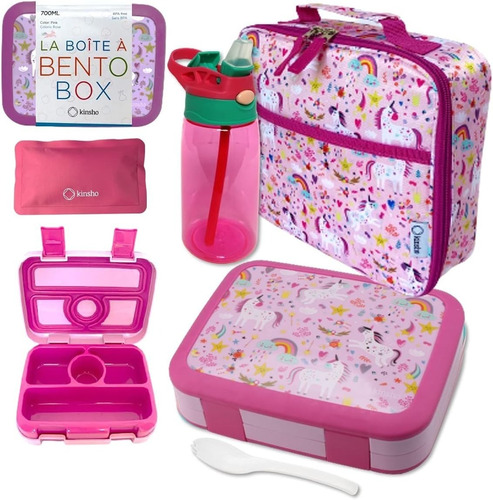 Lonchera Bento Infantil Con Bolso De Aislamiento Y Termo Color Rosa Arcoíris