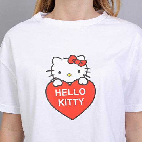 Remera Crop Top Boxy Hello Kitty Mujer Algodón Myg