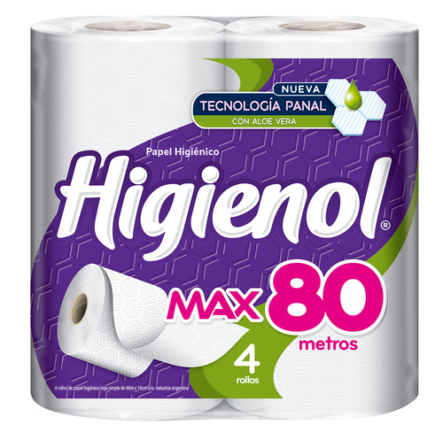 Papel higiénico Higienol MAX simple 80 m pack de 4