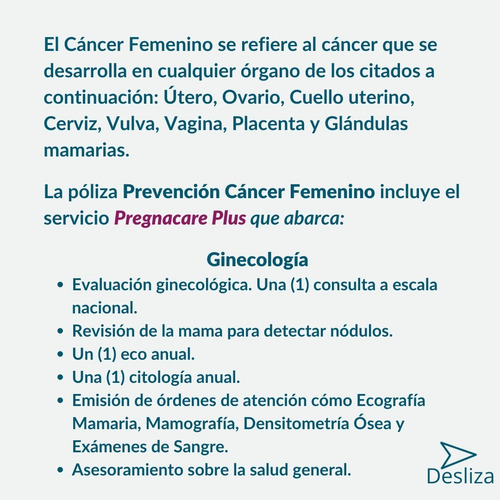 Imagen 3 de 4 de Seguro Prevención De Cáncer Femenino Plan $3000