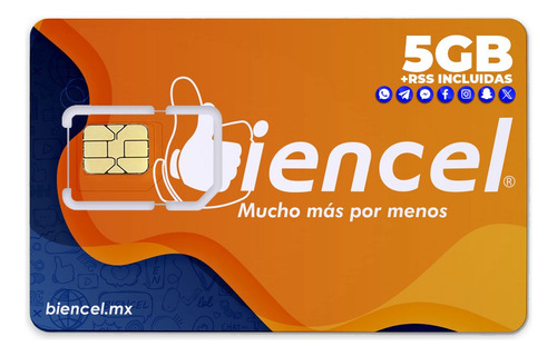 Biencel Sim Recargable Plus 5 Gb + Redes 30 Días Chip