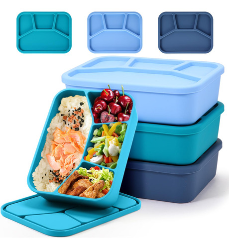 Foldtier 3 Cajas Bento De Silicona Multicolor, 4 Compartimen