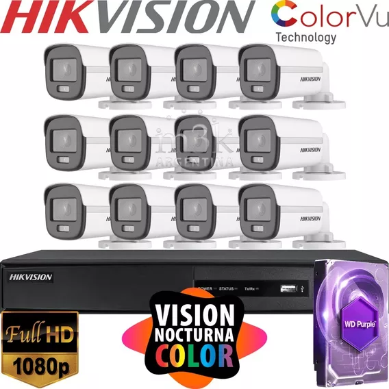 Kit Seguridad Hikvision 12 Camaras Vision Nocturna A Color !