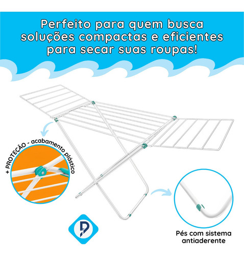 Imagem 5 de 8 de Varal De Chão Com Abas Dobrável Reforçado Retrátil 11kg